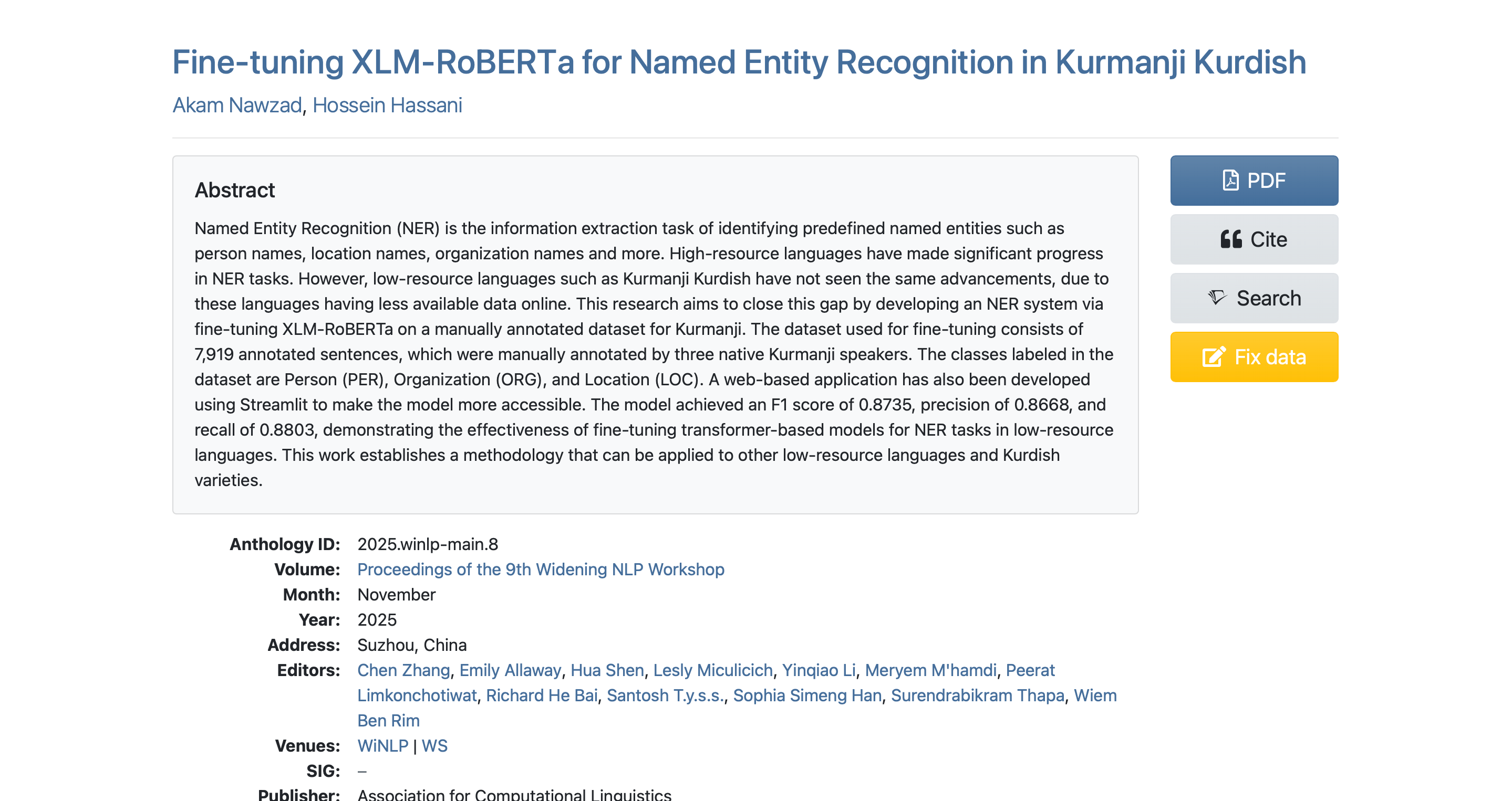 Fine-tuning XLM-RoBERTa for Named Entity Recognition in Kurmanji Kurdish